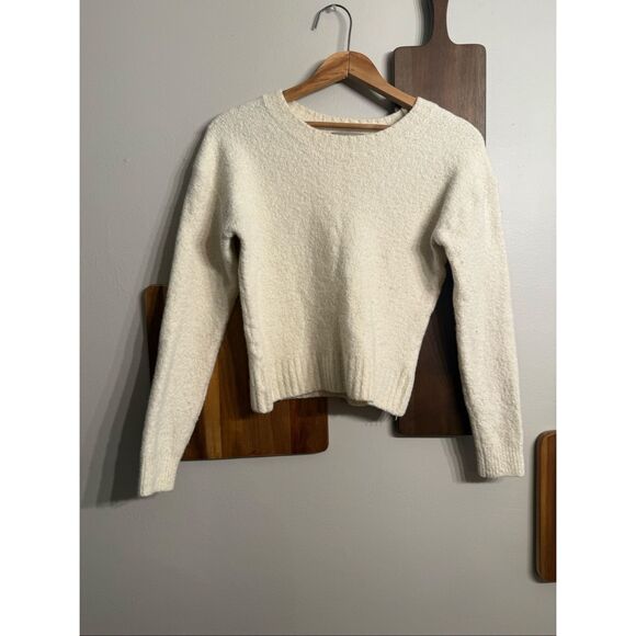 Everlane Cream Teddy Wool Blend Crew Neck Cropped Pullover Sweater Size Small - Picture 1 of 5
